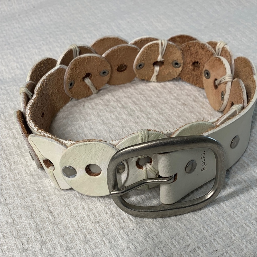 Rolf’s genuine leather off white circle and rivet belt size large